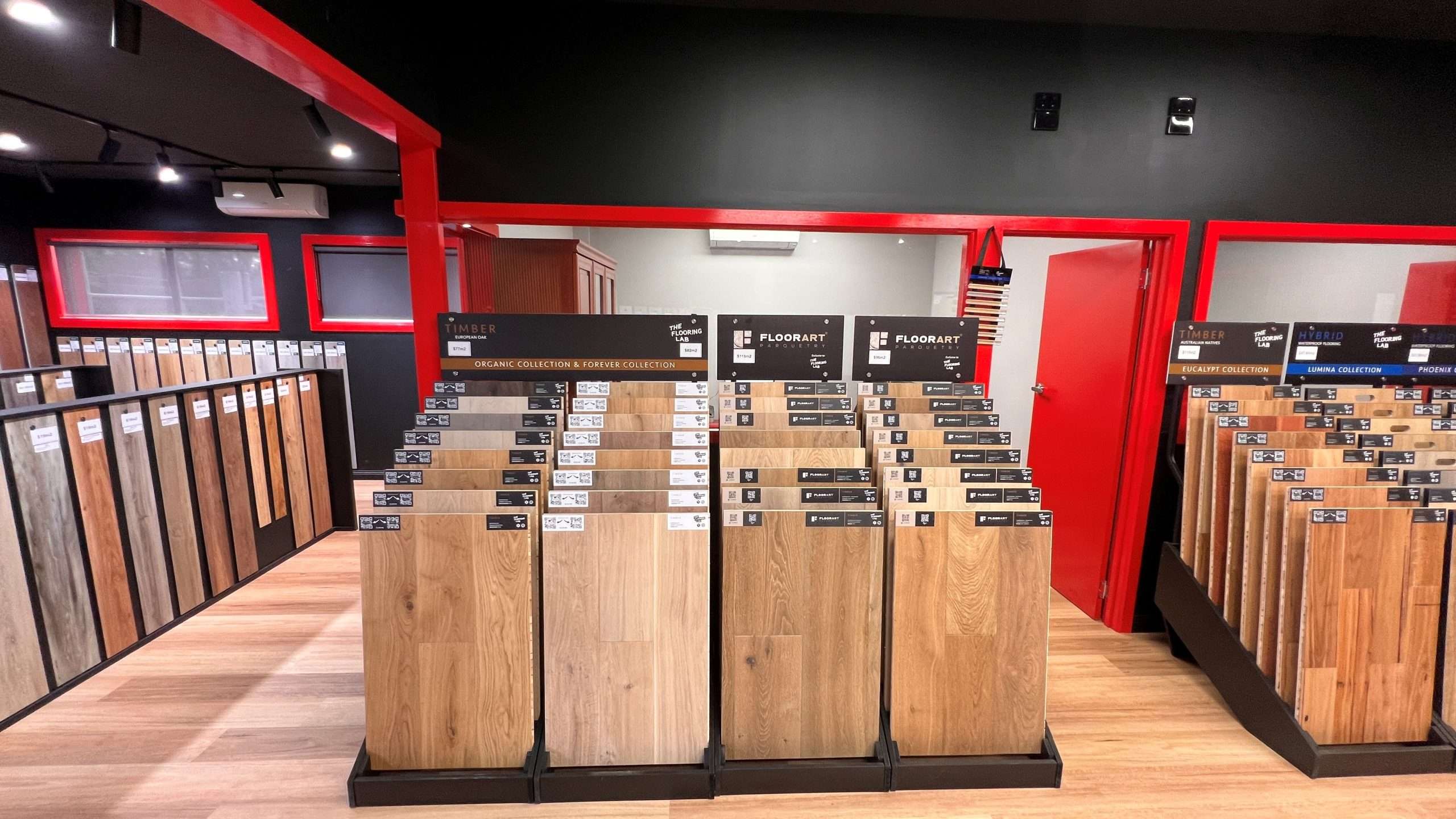 modern showroom display rack on timber flooring