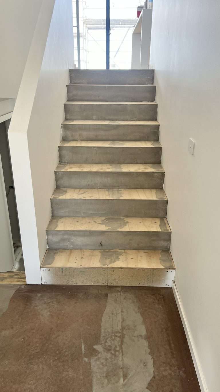 Stairs fully prepared and primed ready for vinyl plank flooring installation by Top Notch Flooring Gippsland Victoria